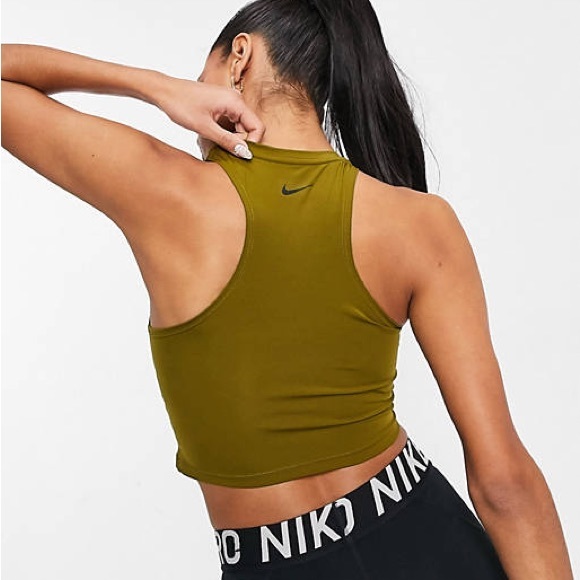 Nike Pro Training Crop Top with Logo Taping - Khaki Green - Picture 4 of 7